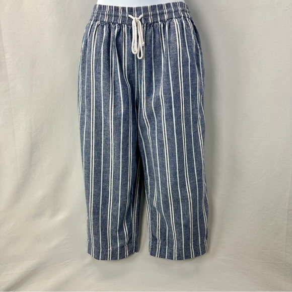 Beach Lunch Lounge Linen Striped Blue and White Pants Size M - Picture 2 of 6